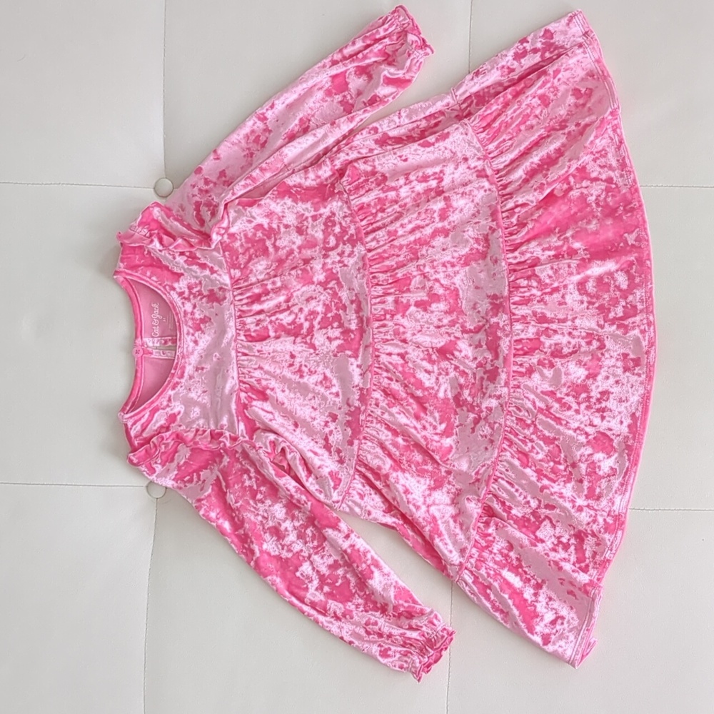 Toddler Girls' Tiered Velour Long Sleeve Dress - Cat & Jack Pink 5T